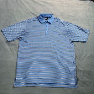 FootJoy Mens Polo Shirt Large Blue Stripe Lisle Golf‎ Performance Verrado GC